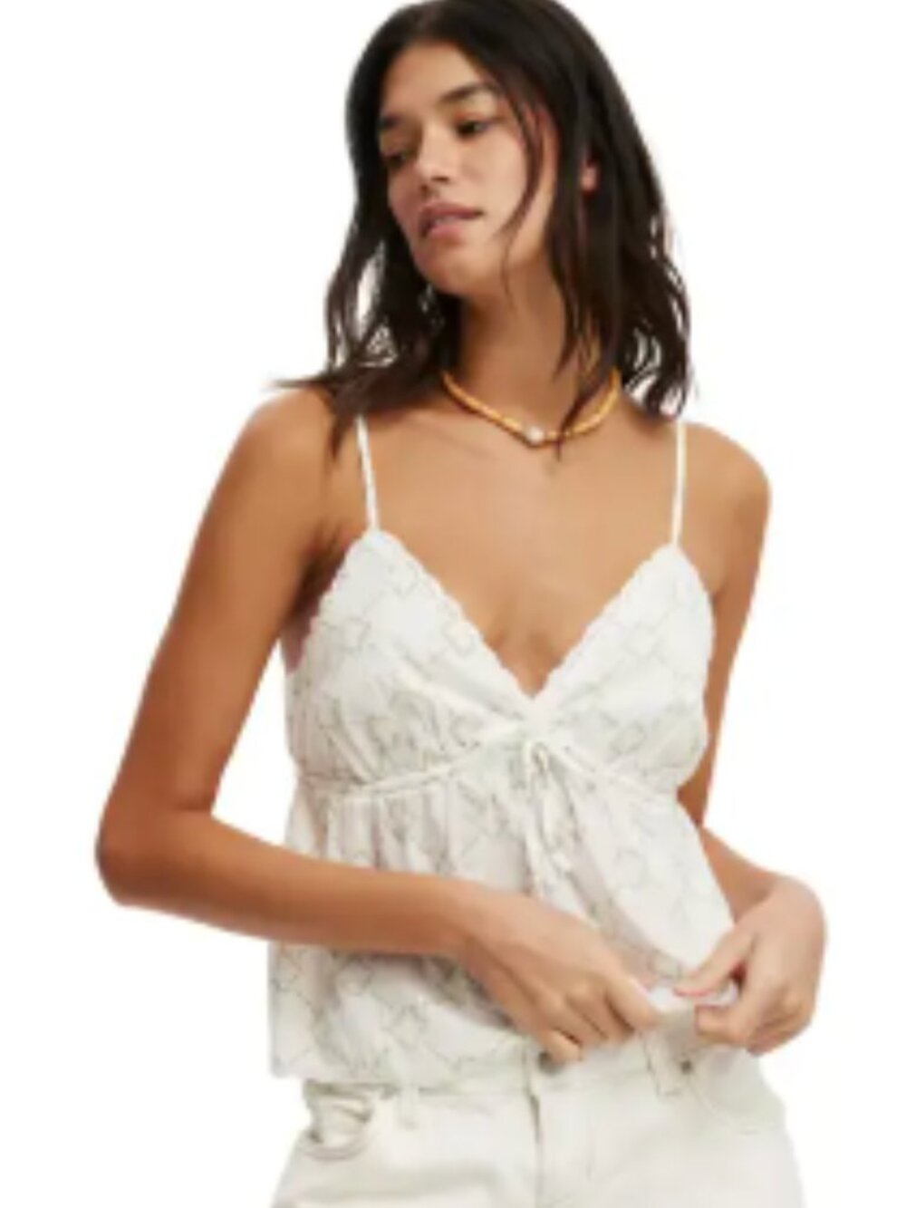 COTTON ON Women's 100% Cotton Lace Cami, Chelsea Floral Gardenia, Women's Size 8